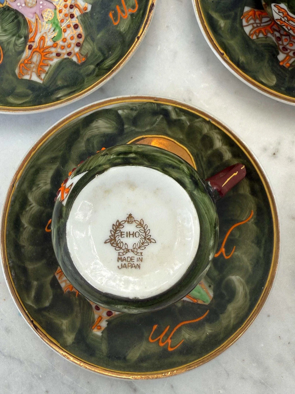 Vintage Hand-Painted Japanese Tea Set – Kutani Moriage Dragon Design, Made in Ja