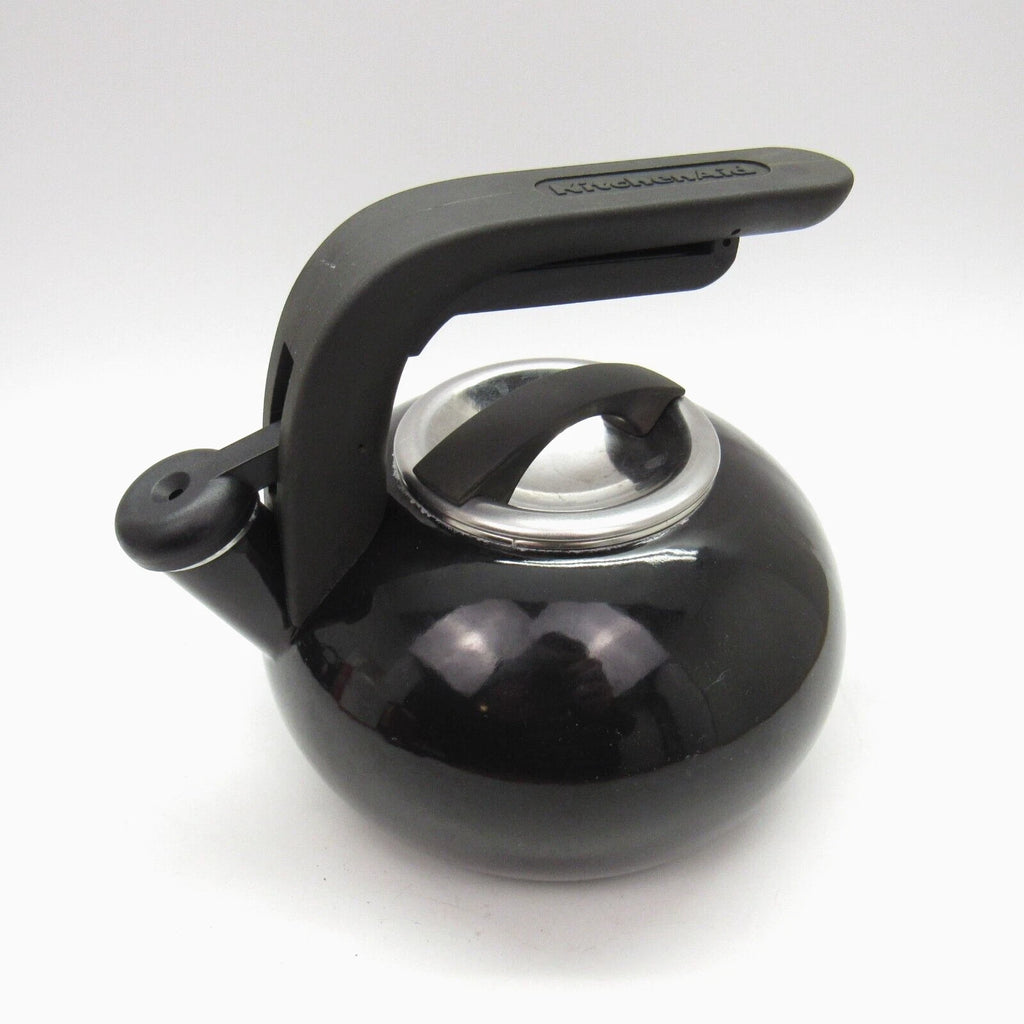 KitchenAid 1.5qt Quart Black Enamel Whistling Teakettle Teapot