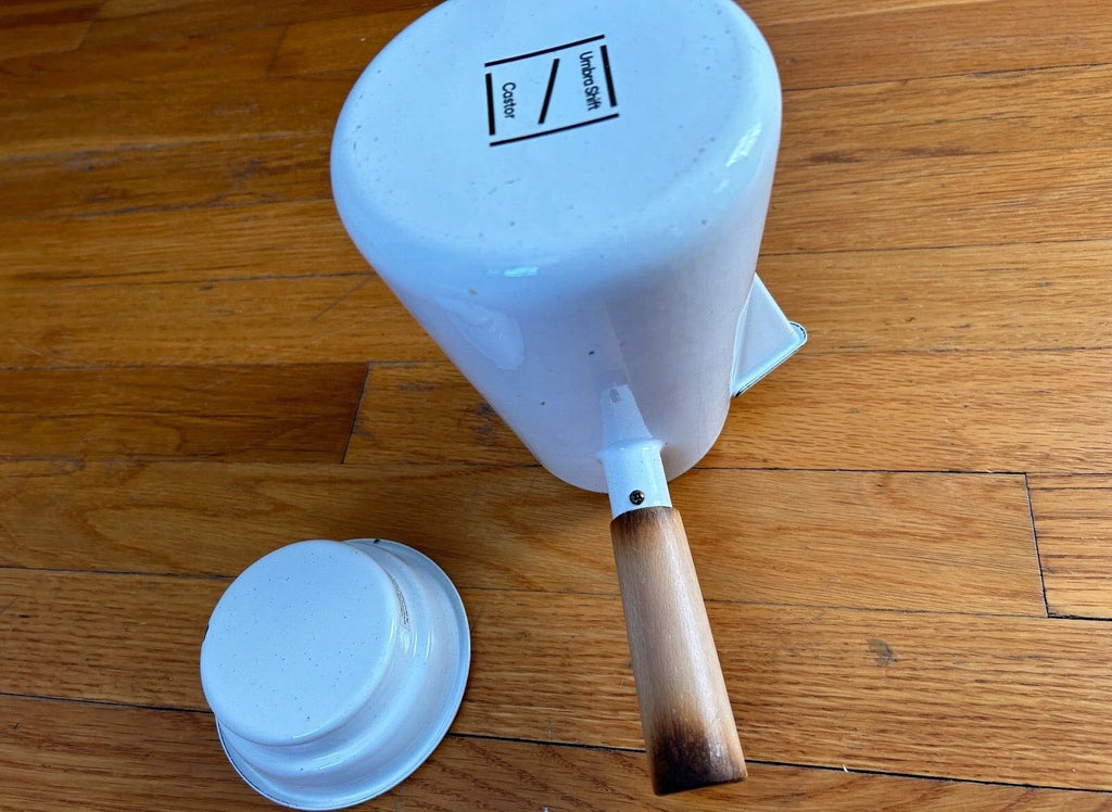 Umbra Shift Castor COWBOY KETTLE coffee tea pot vtg mcm white black stick handle