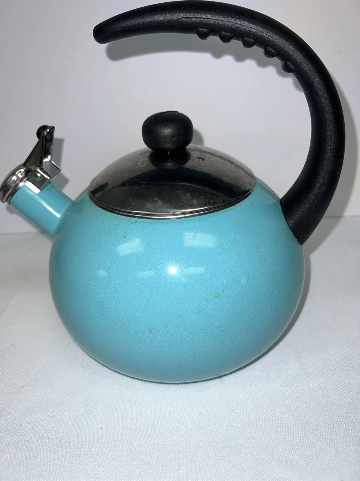 2 Qt Farberware Enamel Whistling Tea Kettle Half Handle