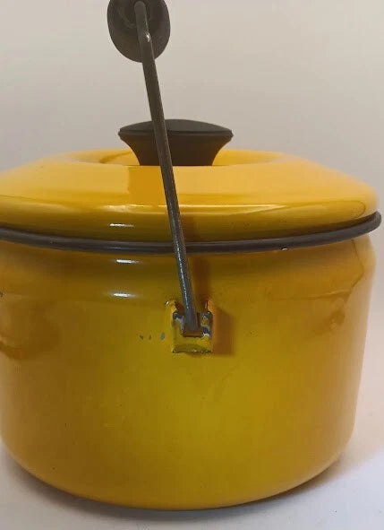 Bright Yellow Tea Kettle With Black Trim & Rust * For Decor Only *