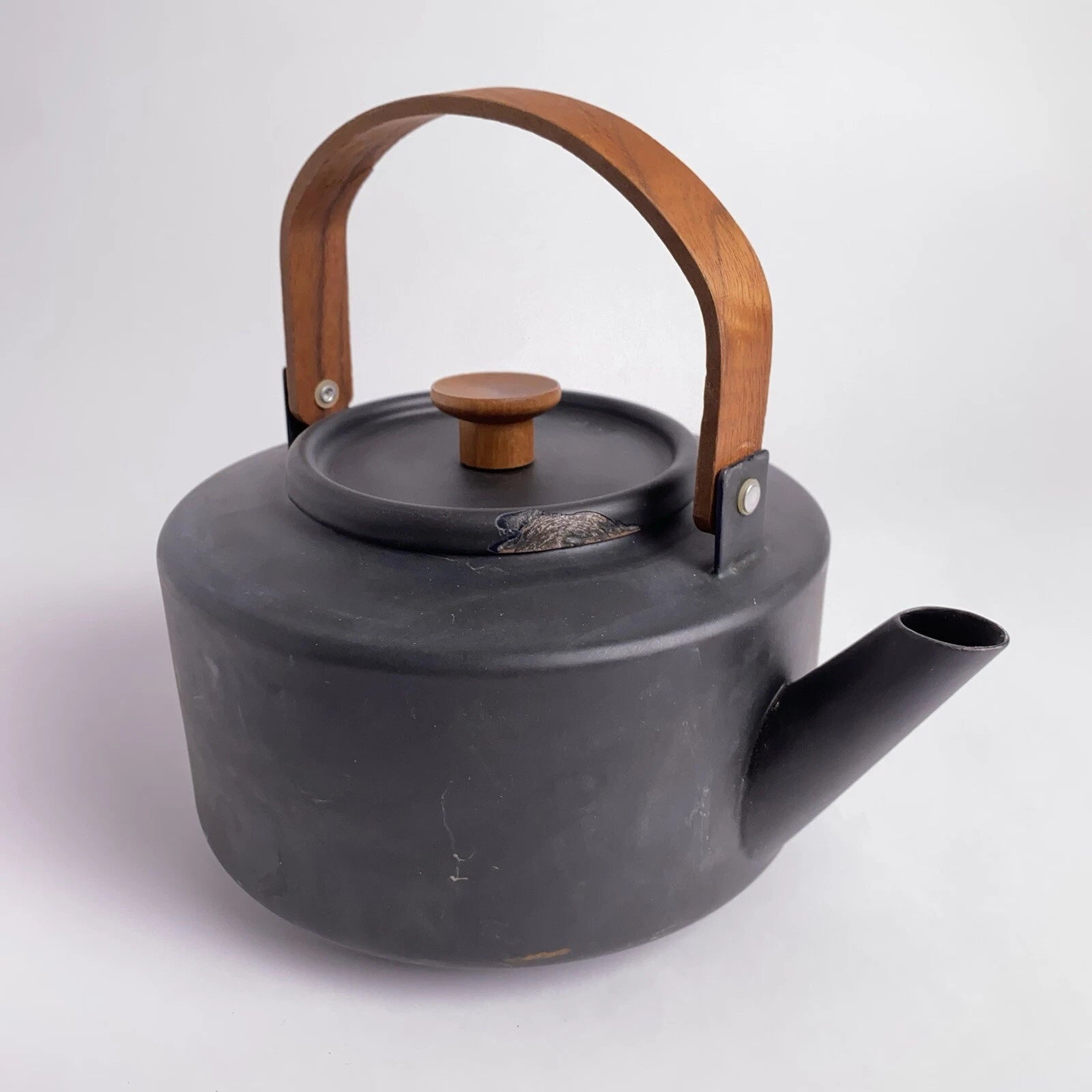 Copco Tea Kettle Michael Lax Design Matte Black Holland Teak Handle Vintage MCM