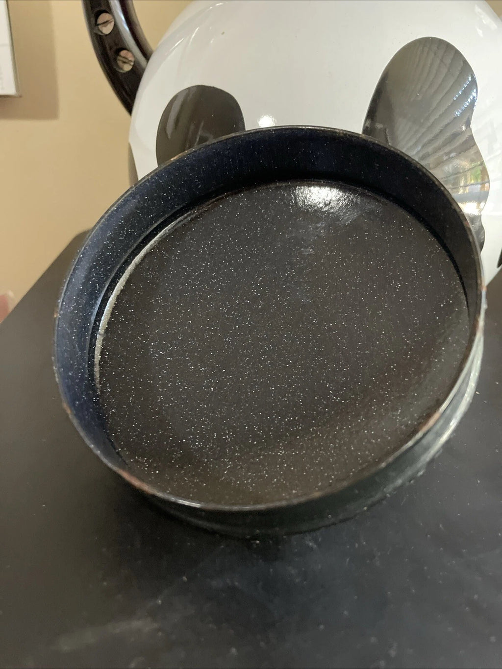 C & R Black & White Open Handled Whistling Tea Kettle Japan