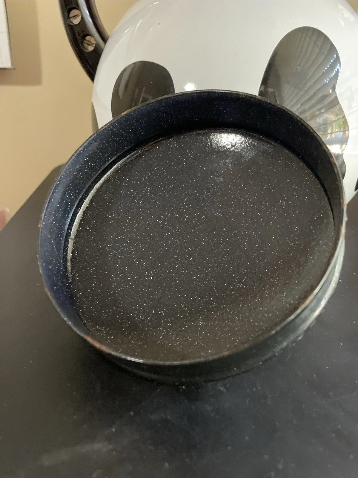 C & R Black & White Open Handled Whistling Tea Kettle Japan