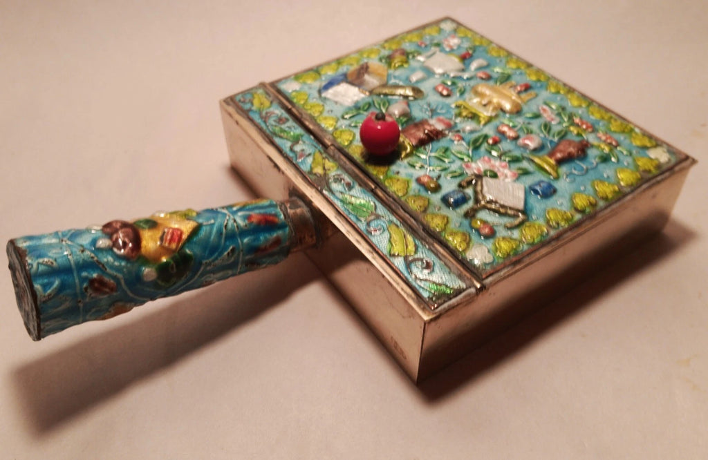 CRUMB CATCHER vtg chinese blue enamel cloisonne coin box teapot vase urn book