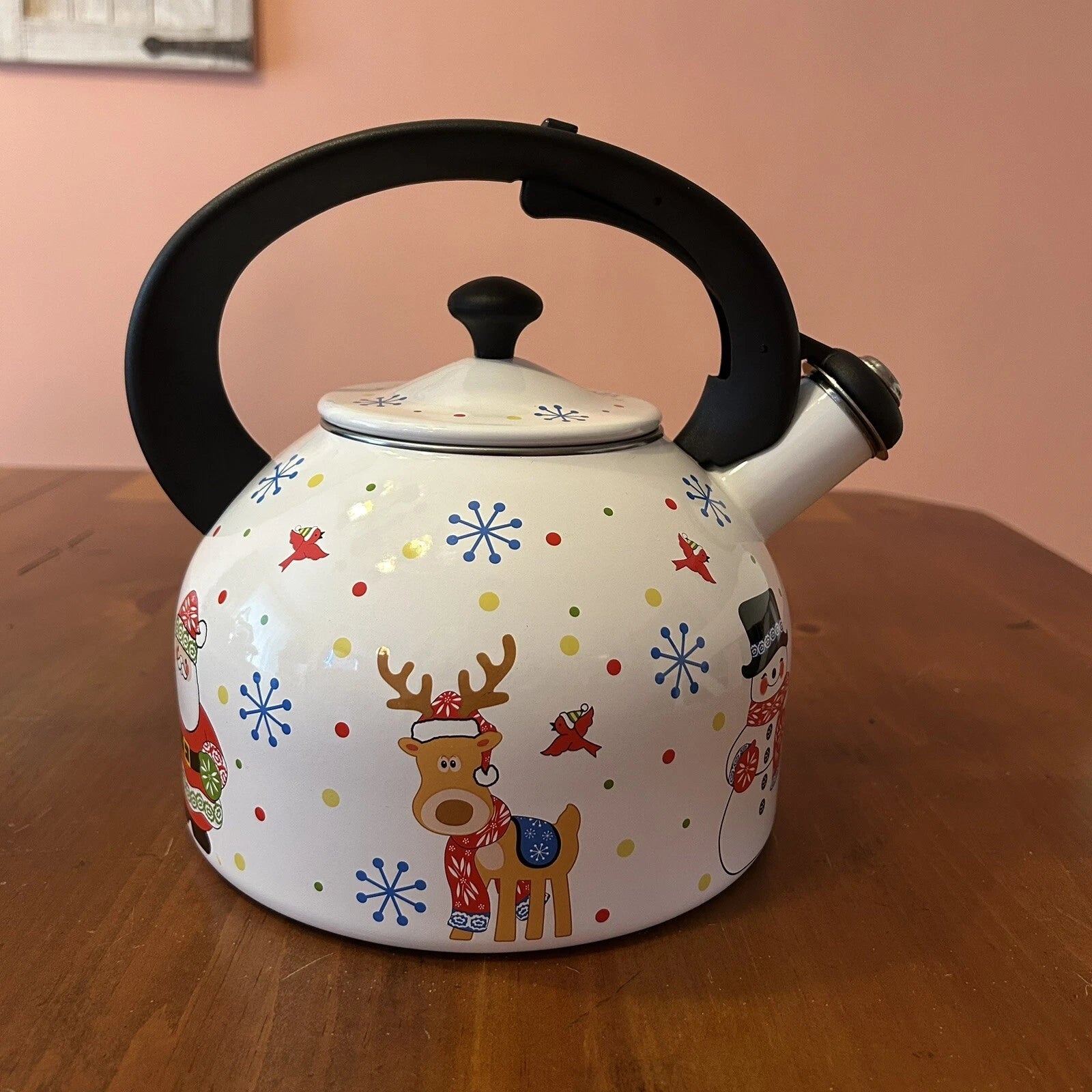 Temp-tations 2.3-qt Enamel on Steel Tea Kettle Snowman Reindeer Santa Christmas