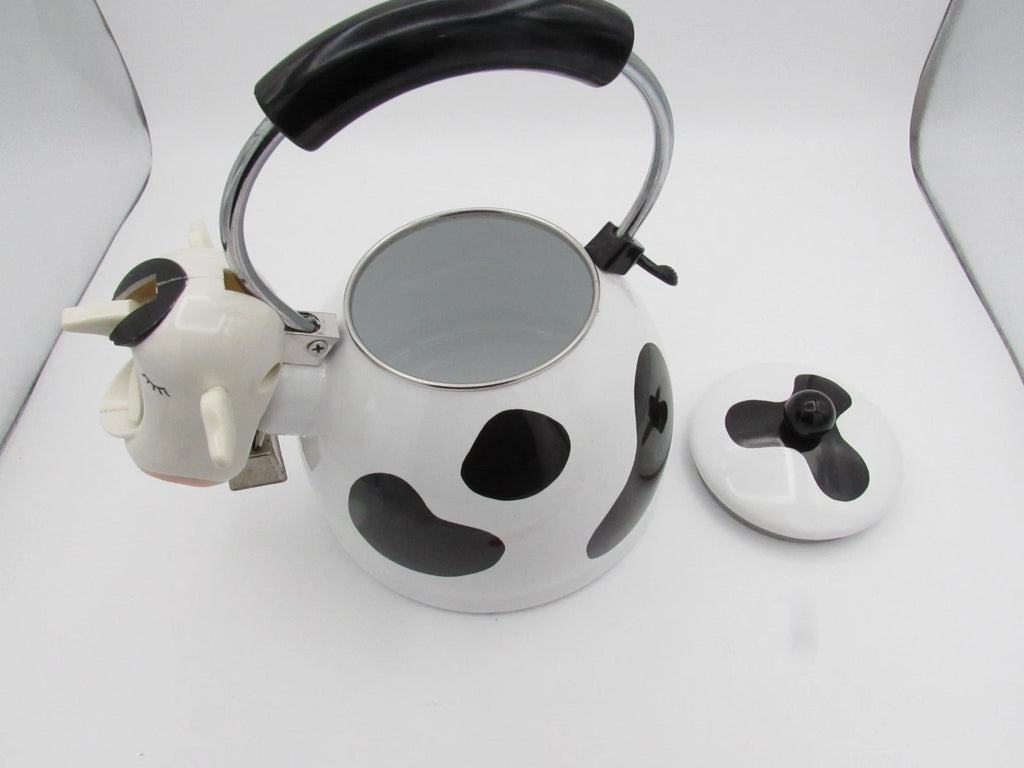 M Kamenstein Black White Cow Whistling Tea Kettle 2.5 qt from 1992