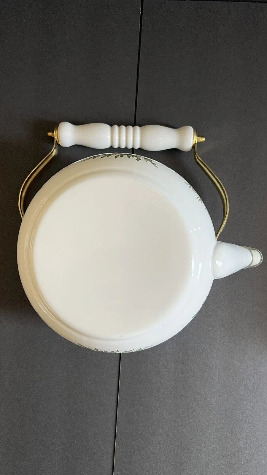 VINTAGE FLORAL TEA KETTLE ENAMEL Brass Handle
