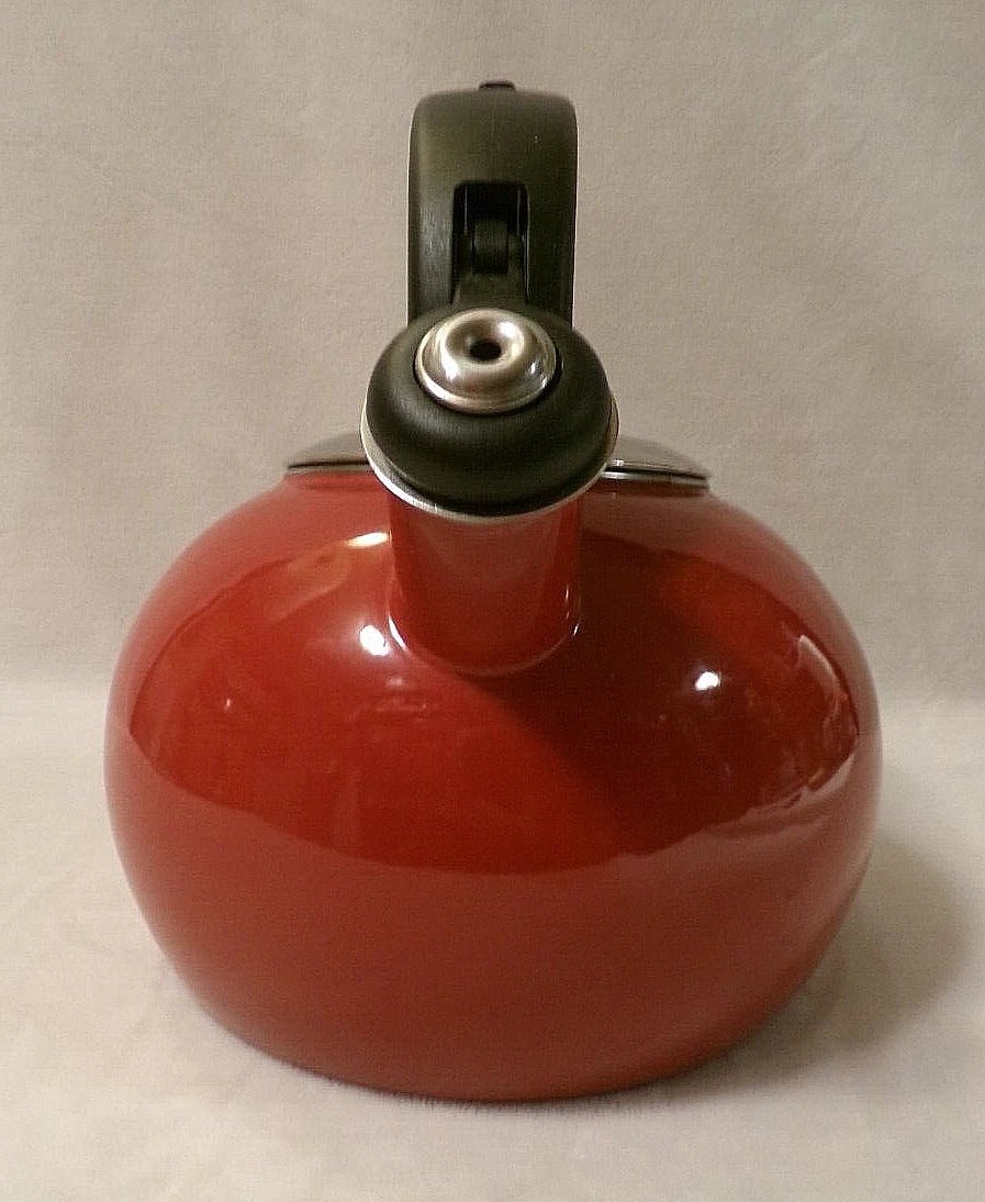 STAINLESS STEEL WHISTLING TEA KETTLE with BRIGHT RED ENAMEL COATING