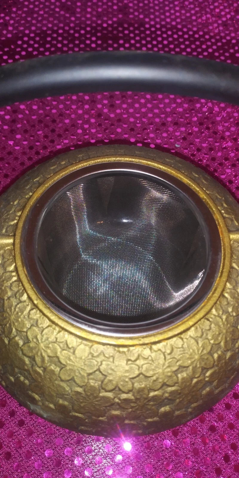 Brass/Enamel Marked Ethnic Teapot With Tea Strainer EUC