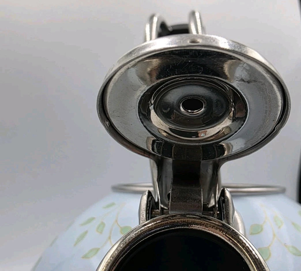 LENOX BUTTERFLY MEADOW WHISTLING TEA KETTLE. BLUE ENAMALWARE