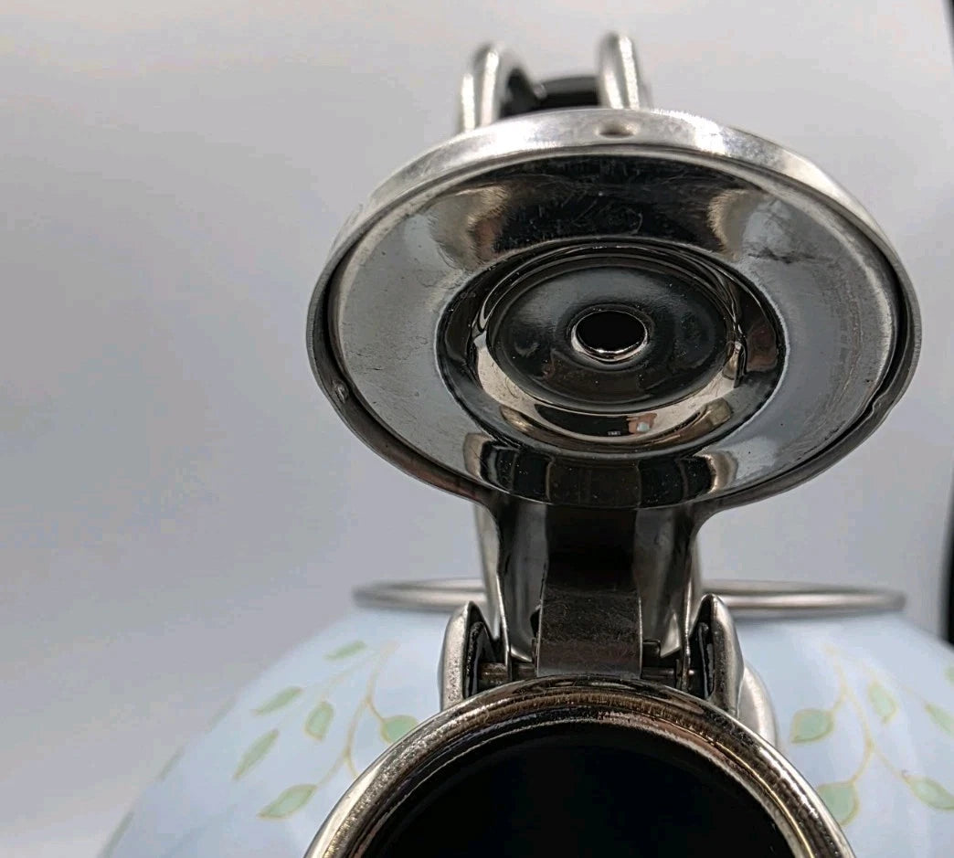 LENOX BUTTERFLY MEADOW WHISTLING TEA KETTLE. BLUE ENAMALWARE