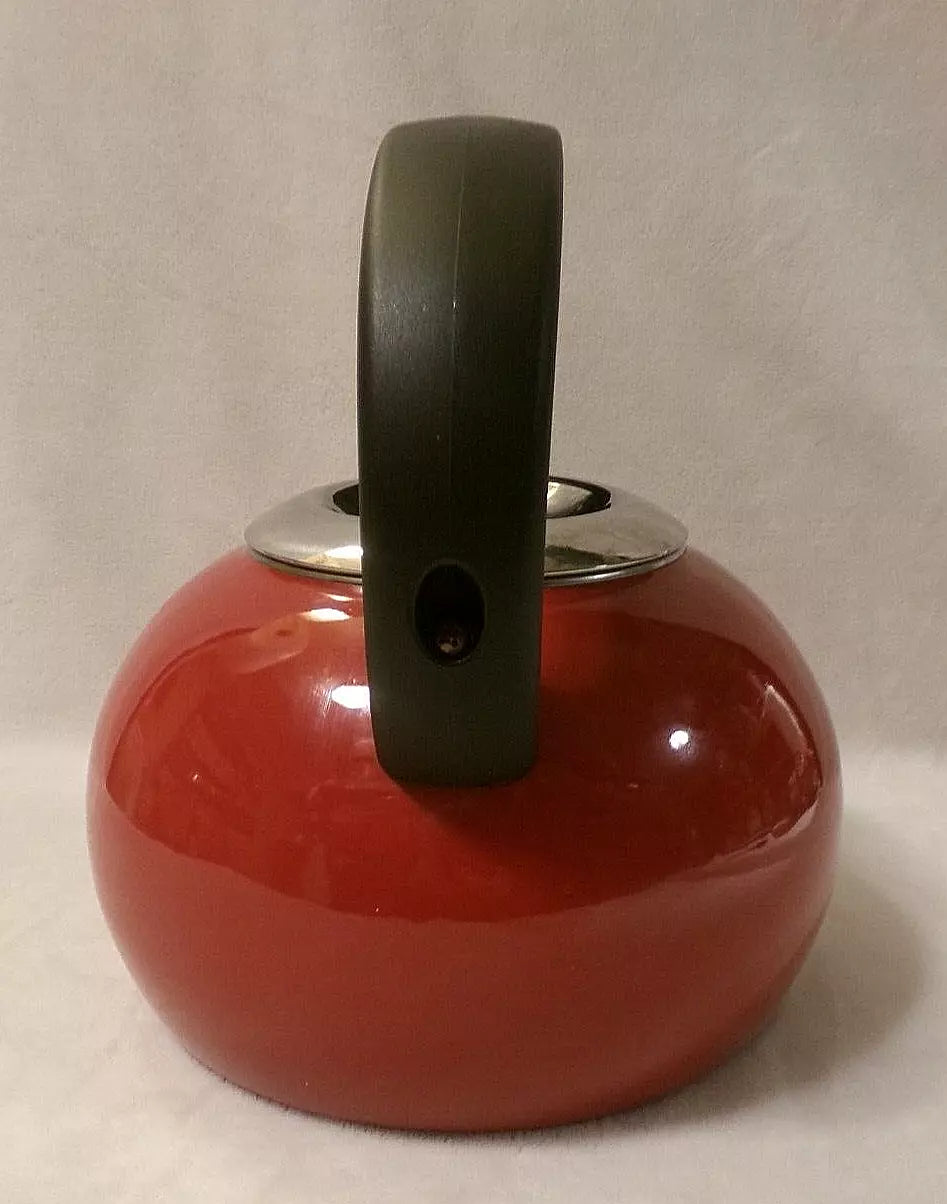 STAINLESS STEEL WHISTLING TEA KETTLE with BRIGHT RED ENAMEL COATING