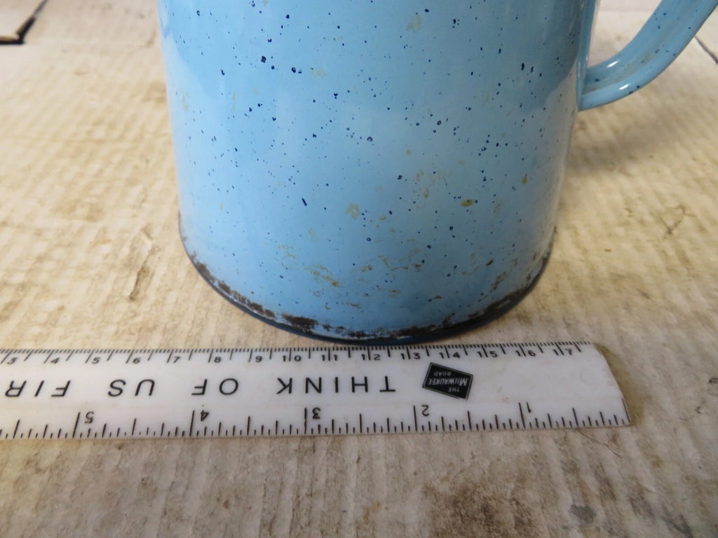 Vintage 6 Cup Blue Enamel Coffee Pot 7.75" Tall Collectible Enamelware Speckled