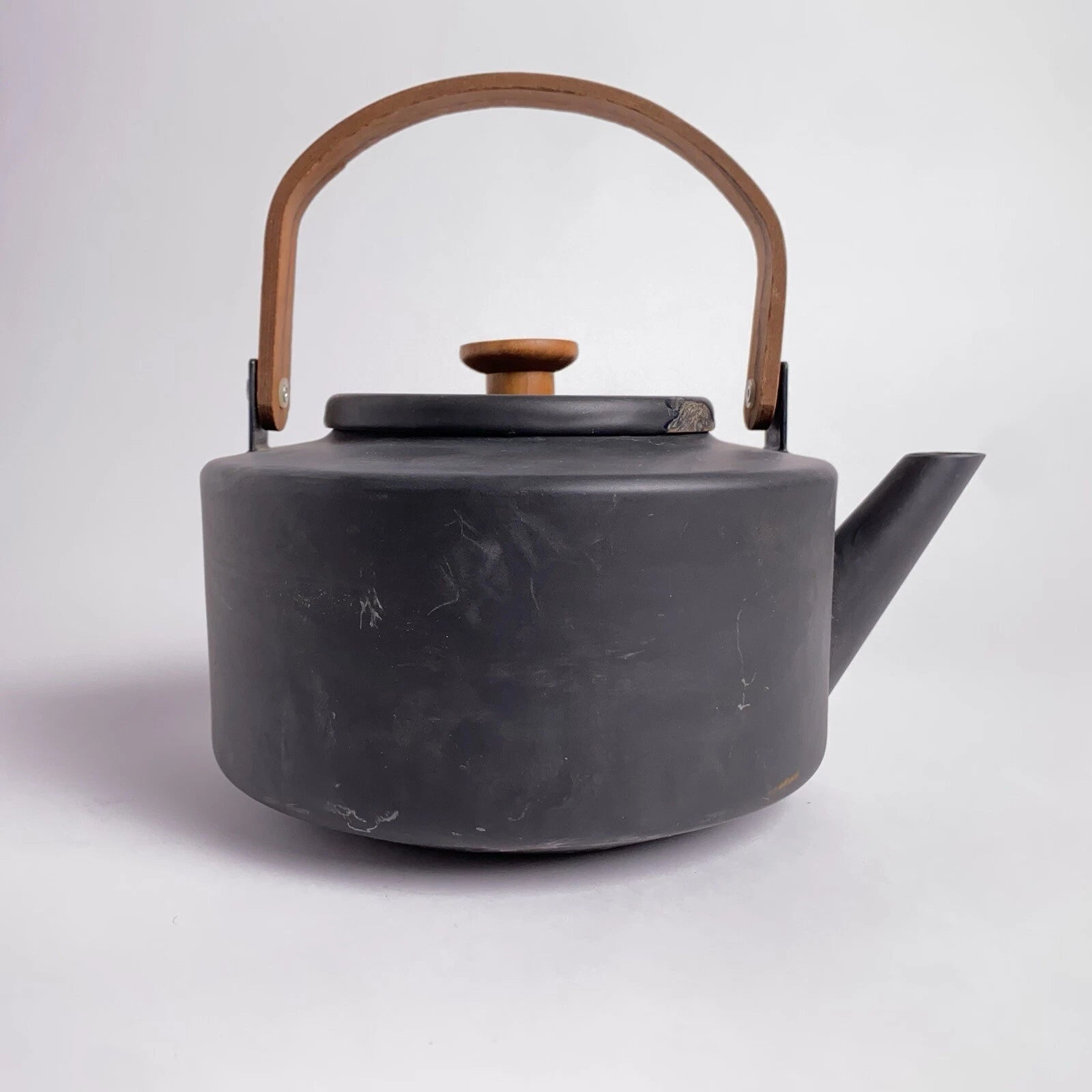 Copco Tea Kettle Michael Lax Design Matte Black Holland Teak Handle Vintage MCM