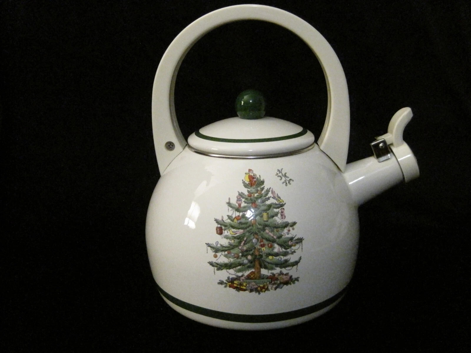 Spode Vintage Christmas Tree Metal Enamel Tea Pot Kettle, EUC
