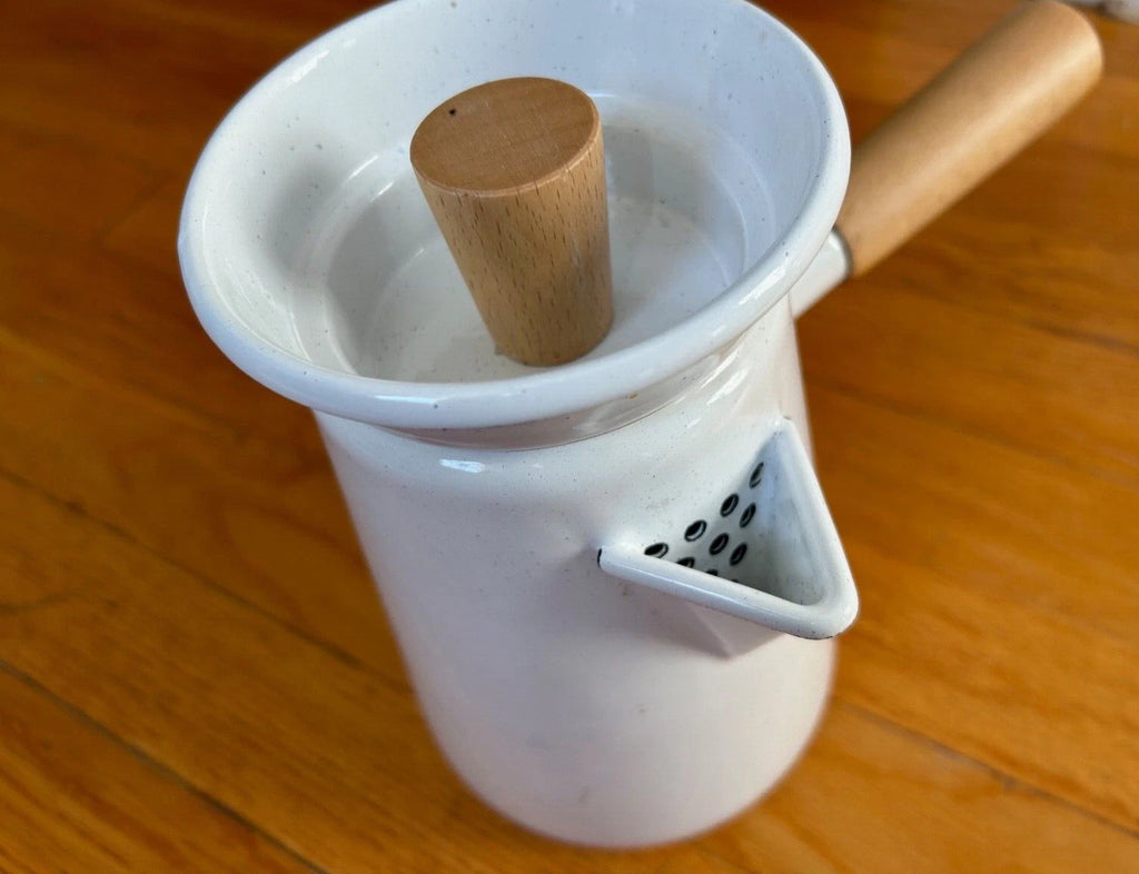 Umbra Shift Castor COWBOY KETTLE coffee tea pot vtg mcm white black stick handle