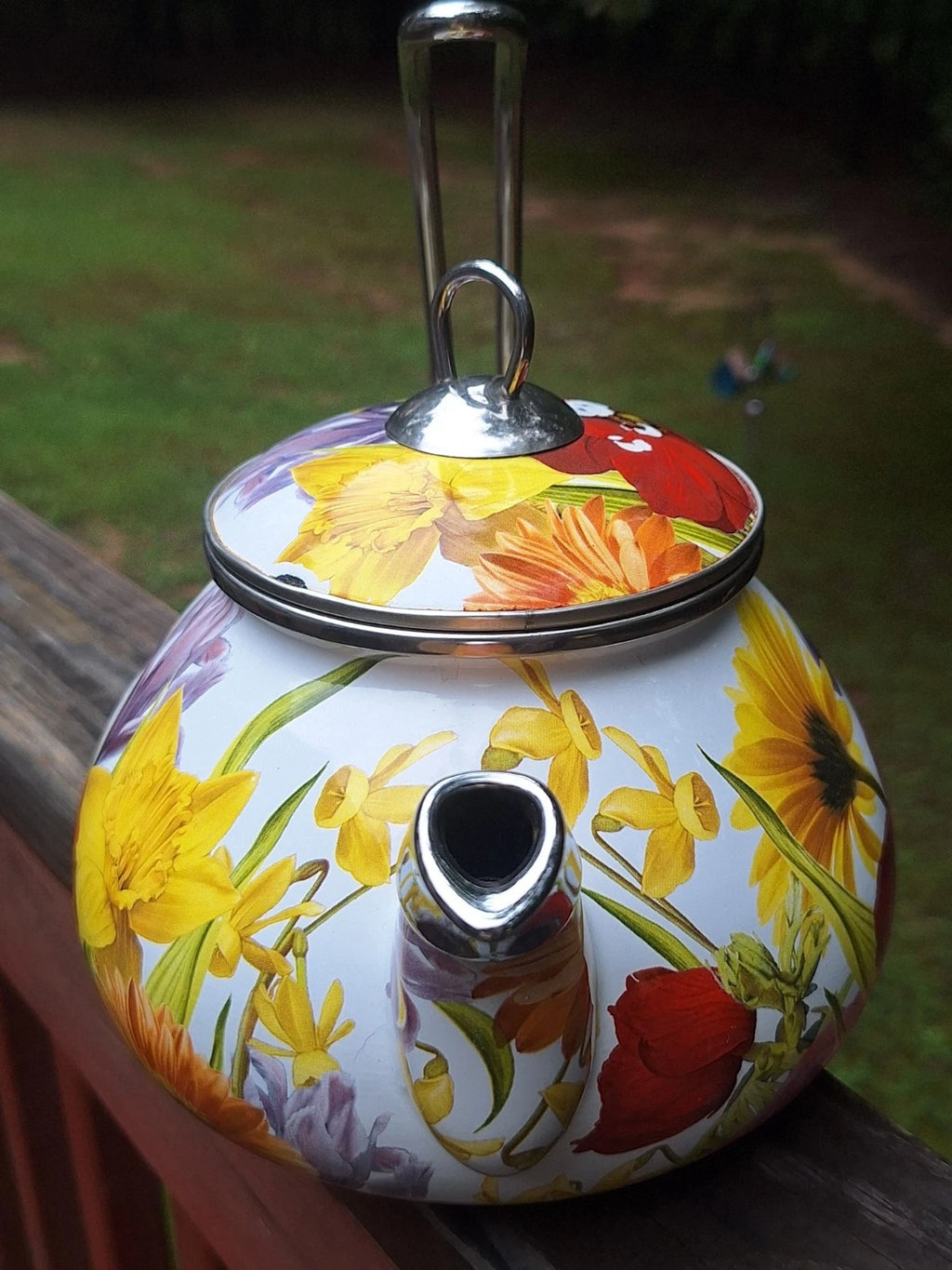 Pioneer Woman 2.3 Qt.tea Kettle Summer Garden Floral Enameled Steel Retired READ