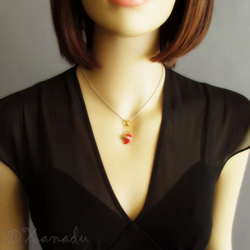 Red And Gold Double Happiness Asian Teapot European Pendant Charm Necklace