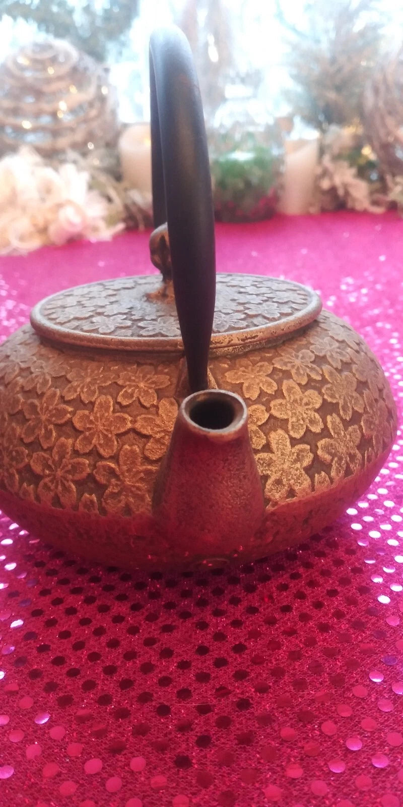 Brass/Enamel Marked Ethnic Teapot With Tea Strainer EUC
