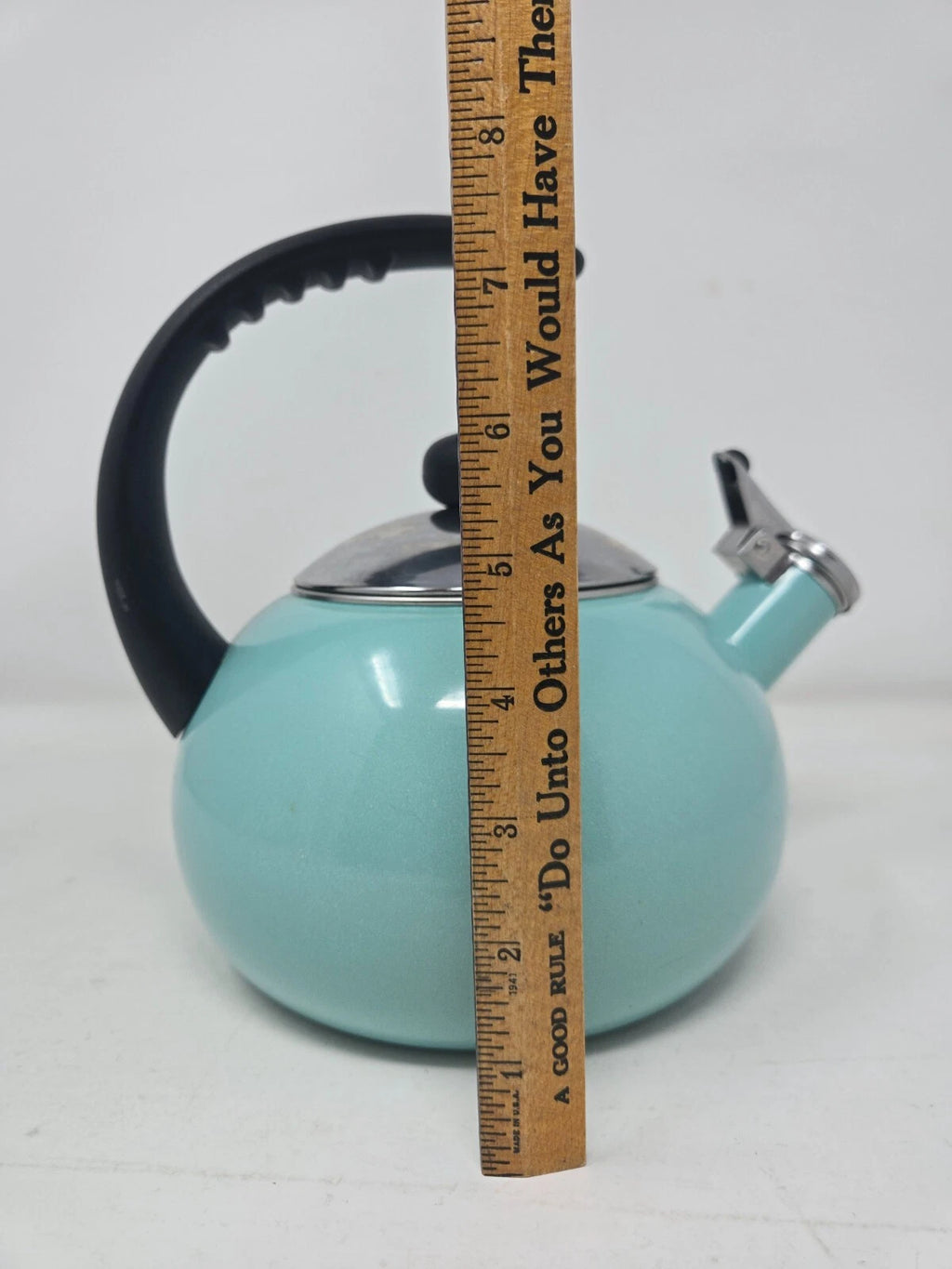 Farberware Luna Whistling Stovetop 2.5qt Tea Kettle Pot Turquoise Aqua Blue EUC