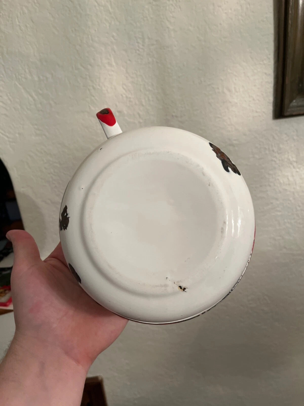 Large vintage enamel tea kettle with matching small basin