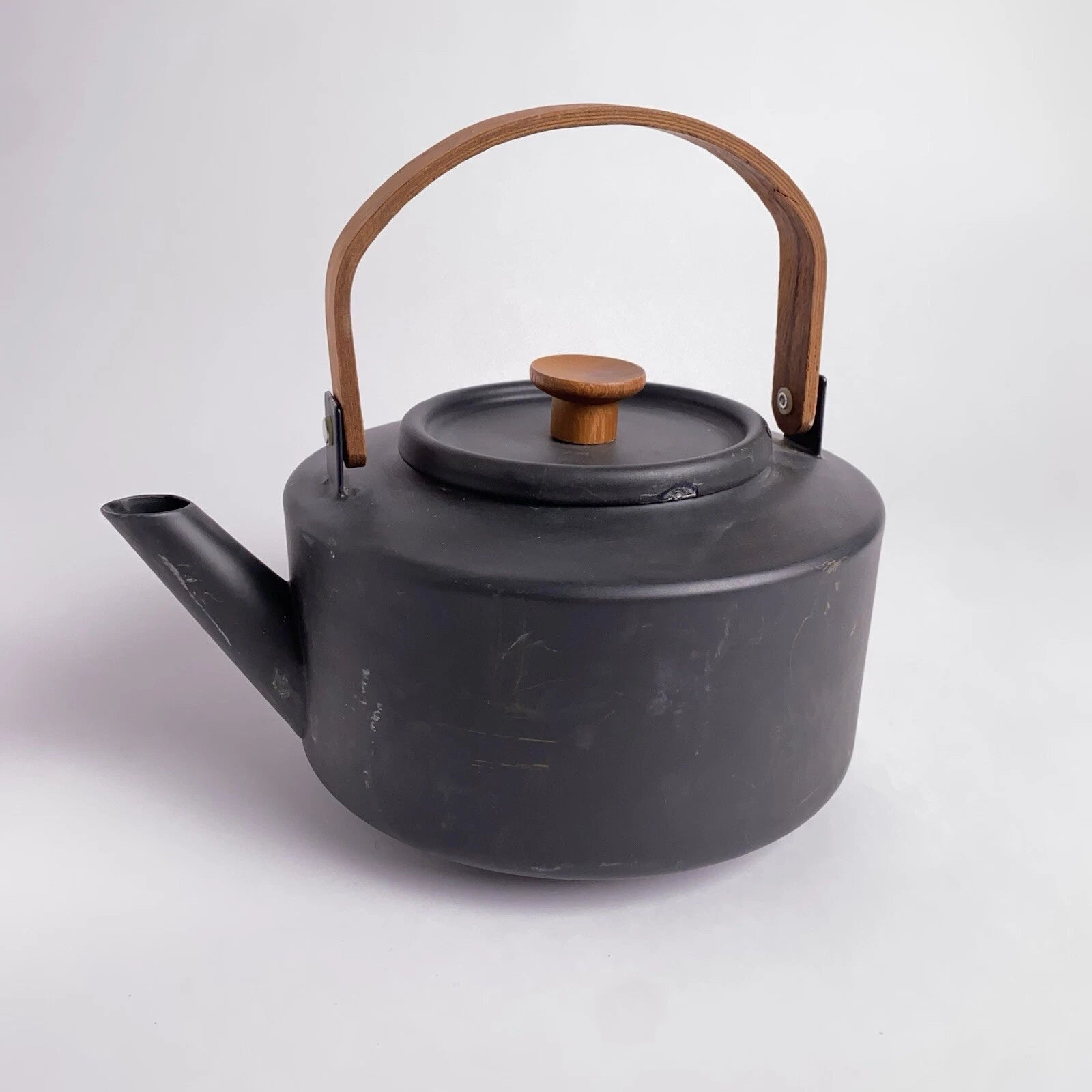 Copco Tea Kettle Michael Lax Design Matte Black Holland Teak Handle Vintage MCM