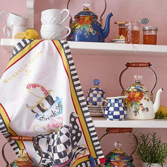 MacKENZIE CHILDS 3 QT BLUE LAPIS FLOWER MARKET TEA KETTLE BNIB