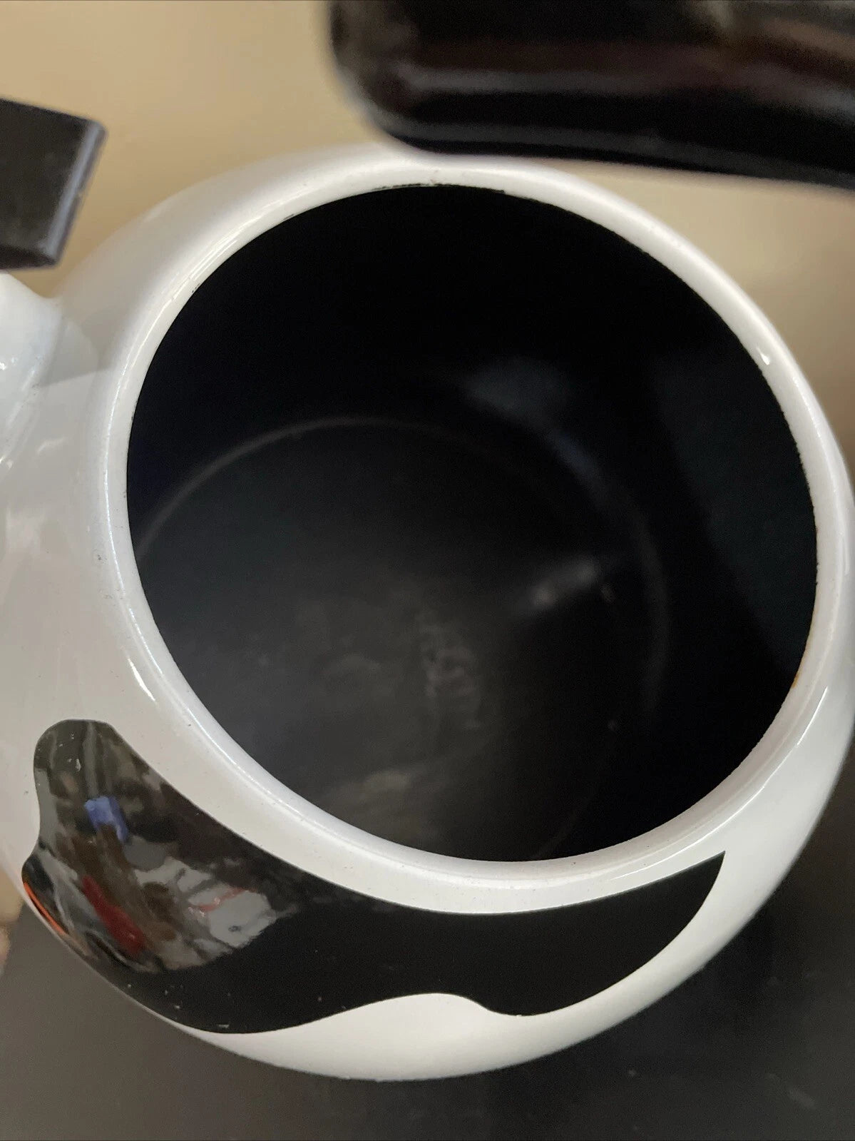 C & R Black & White Open Handled Whistling Tea Kettle Japan