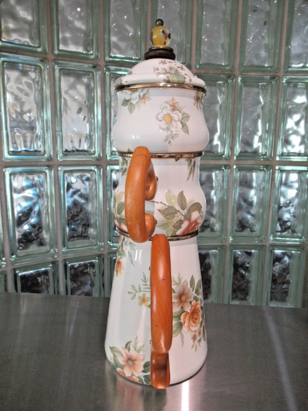 Camp MacKenzie Childs Ltd White Floral Enamelware 1995 3pcTea Set