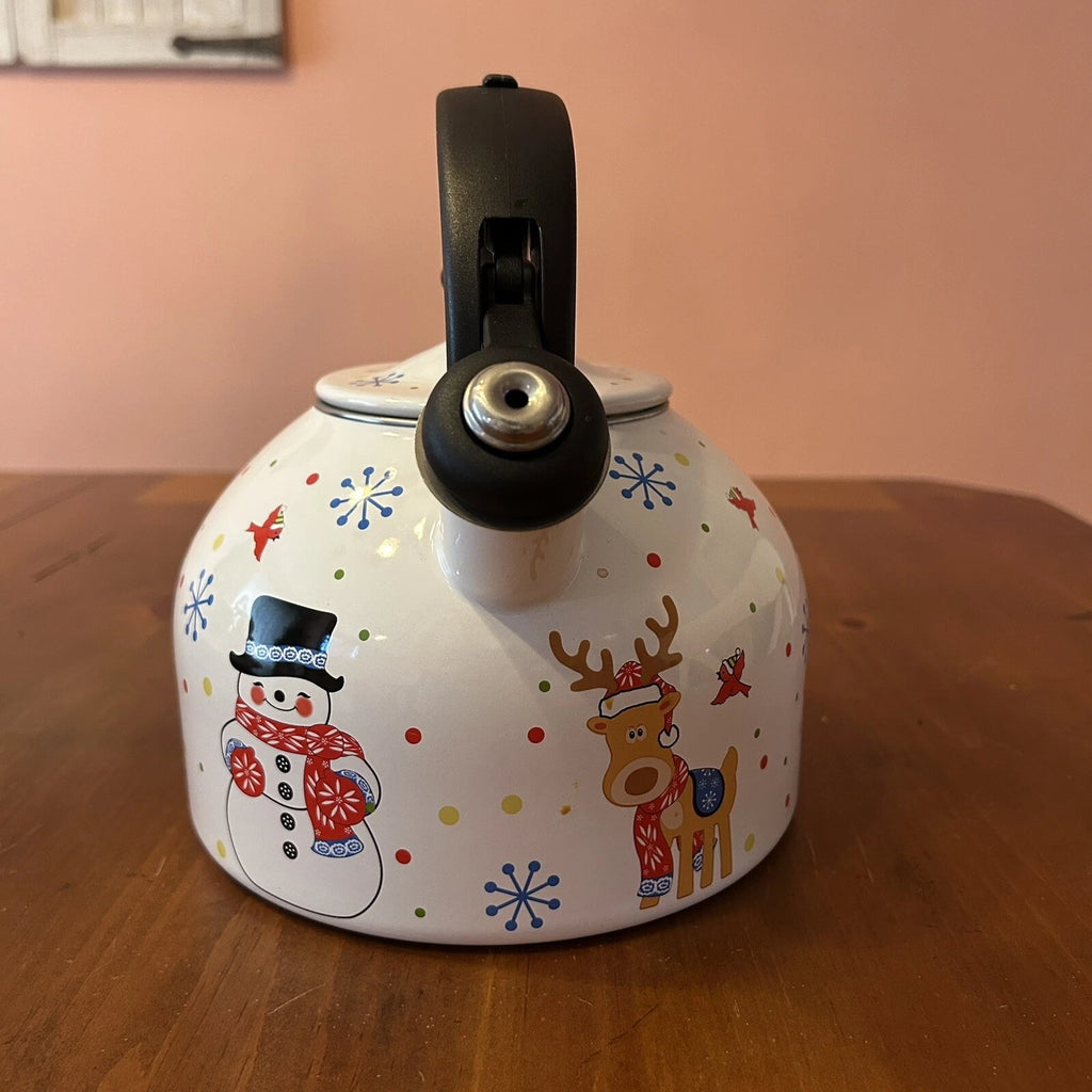 Temp-tations 2.3-qt Enamel on Steel Tea Kettle Snowman Reindeer Santa Christmas