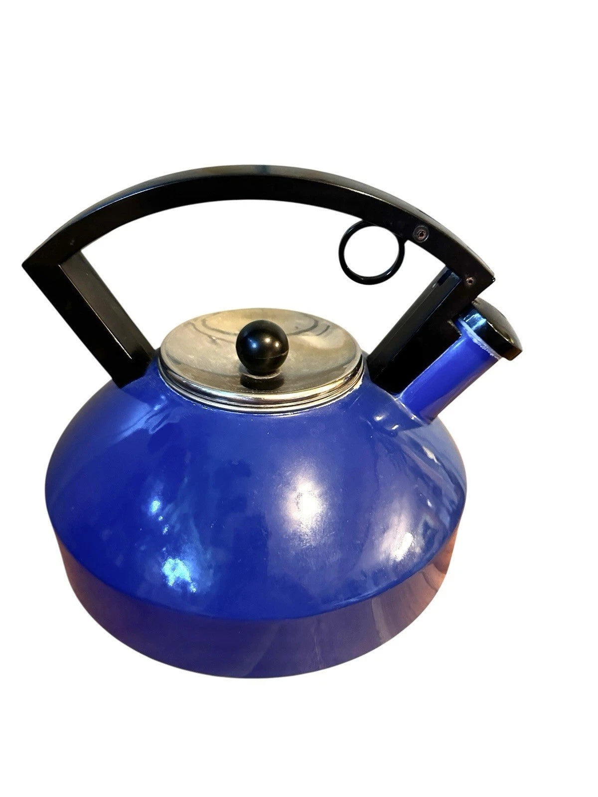 Vintage Enameled Blue 2 Quart Tea Whistling Kettle
