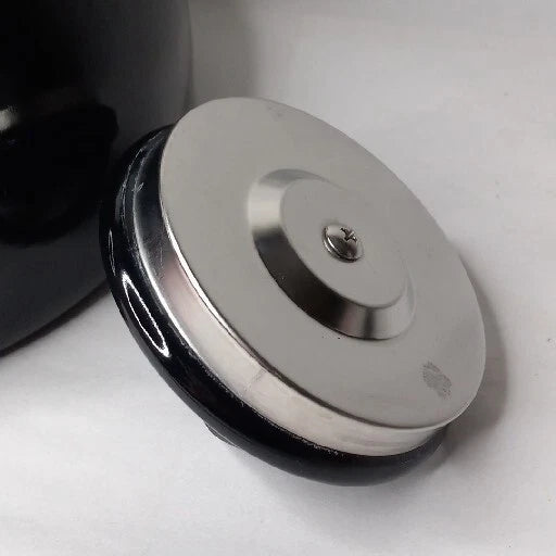 Copco Whistling Tea Kettle Glossy Black 2 Quart Enamel Squeeze Handle Stovetop