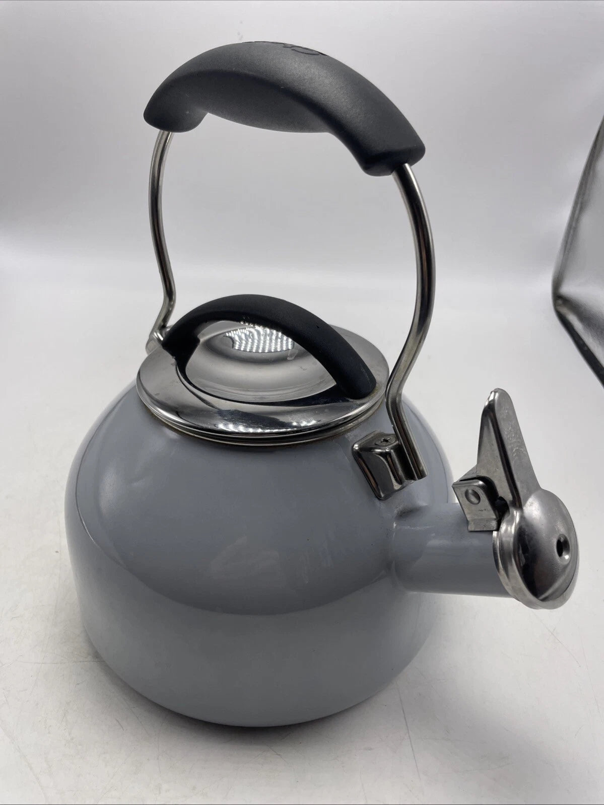 CHANTAL Teakettle Whistling 1.8 Qt Enamel on Steel Light Gray Blue Tea Kettle