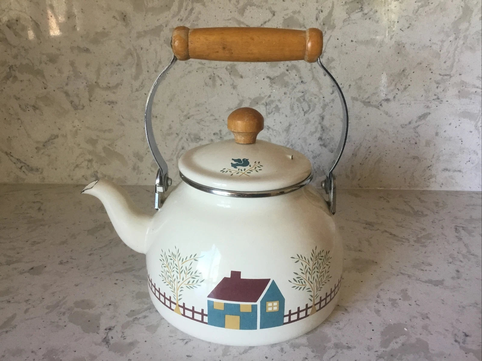 Himark Country Home 48 oz Enamel Tea Kettle w/Wood Handle VERY HARD TO FIND