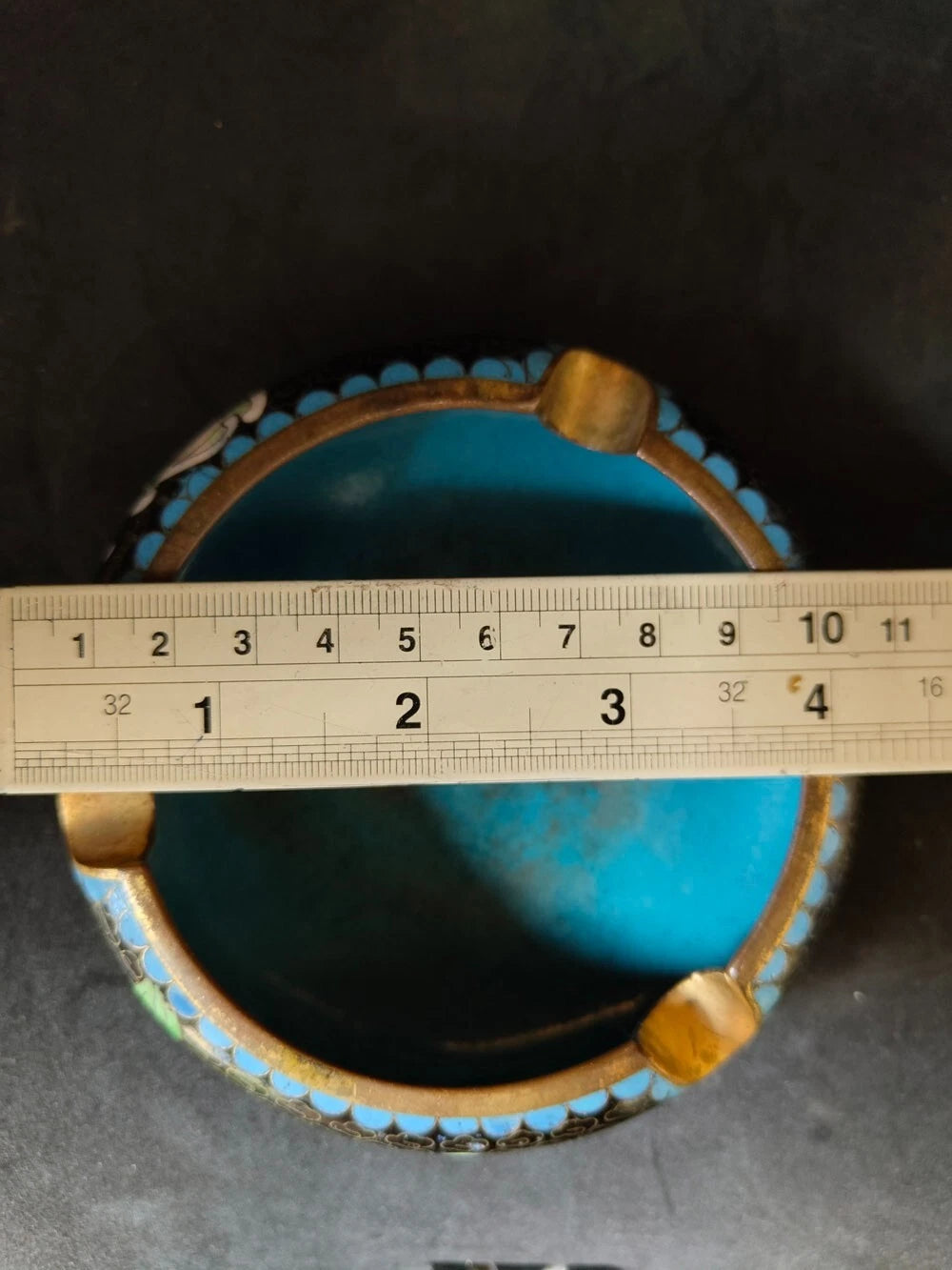 Chinese Vintage Cloisonne Bowl Cigarette stand Enamel Flowers Fine