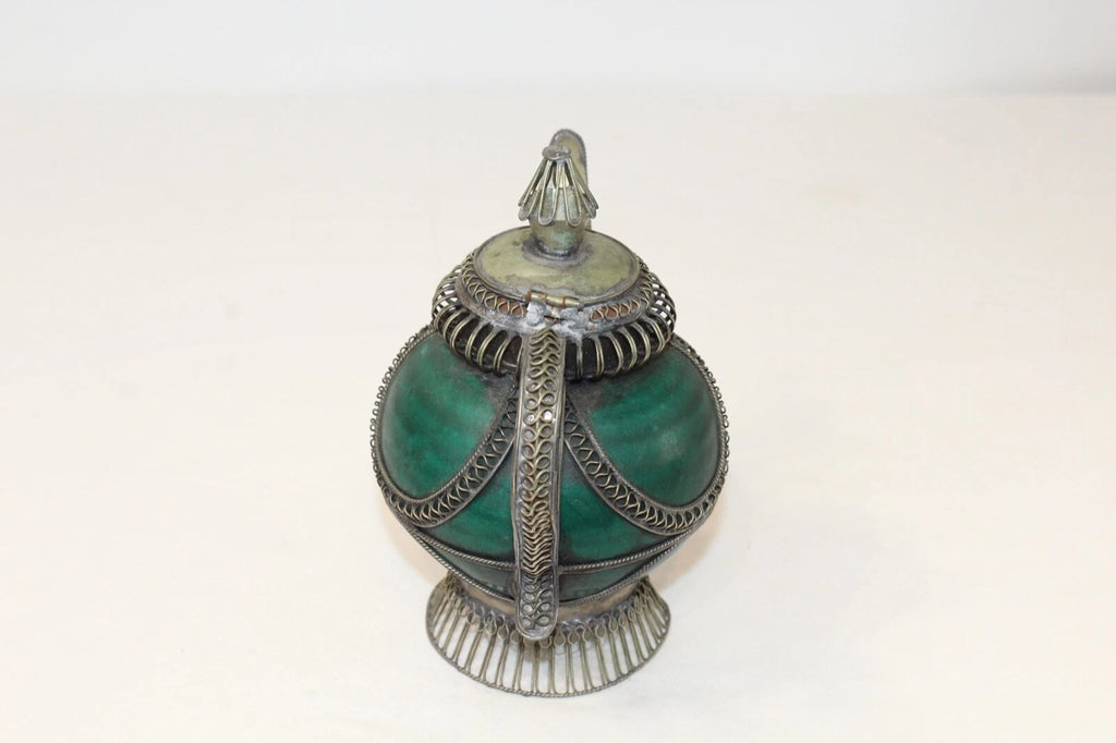 Chinese Middle Eastern Teapot Porcelain Metal Detailed Metal Accents Small Size