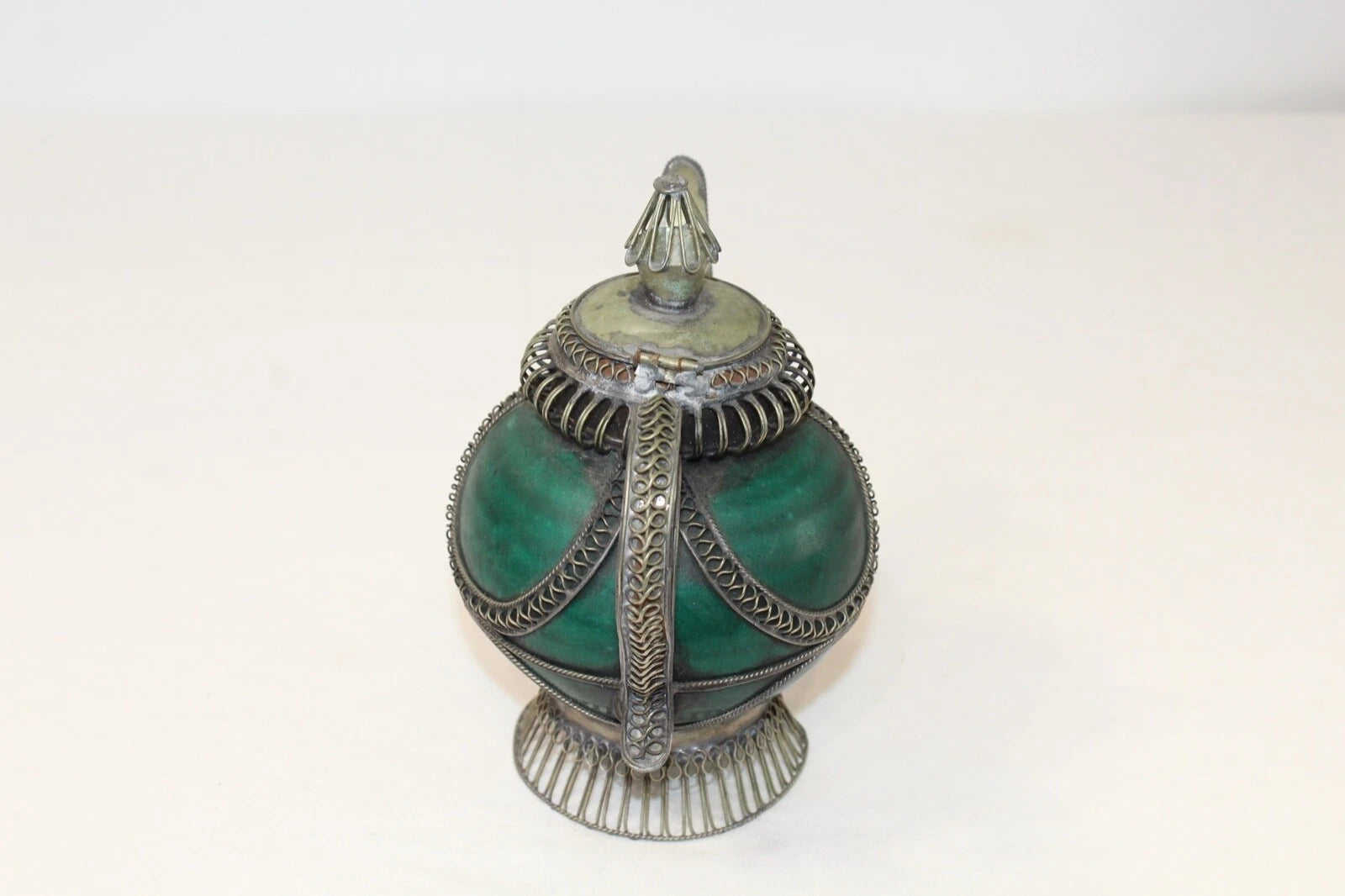 Chinese Middle Eastern Teapot Porcelain Metal Detailed Metal Accents Small Size