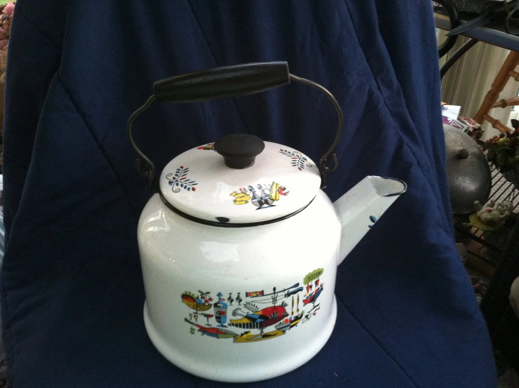 EnamelWare Tea Pot Berggren Scandinavian Rosemaling Folk Art Turkey Harvest