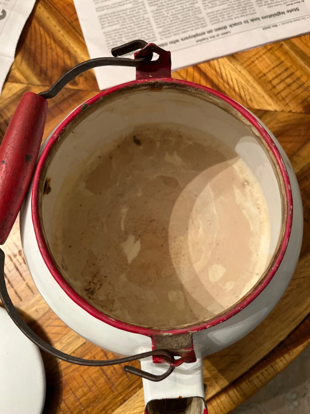 Large vintage enamel tea kettle with matching small basin
