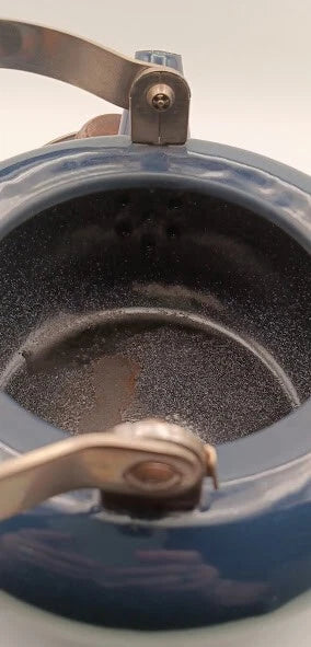 Blue Tea Kettle With Wood Handle * With Rust *