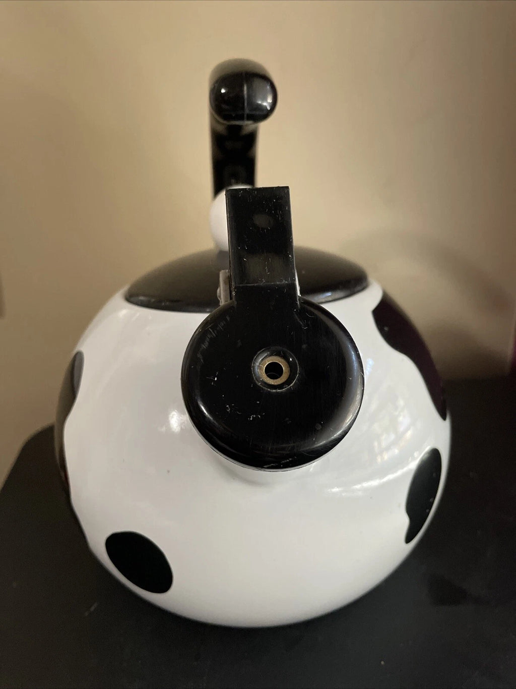 C & R Black & White Open Handled Whistling Tea Kettle Japan