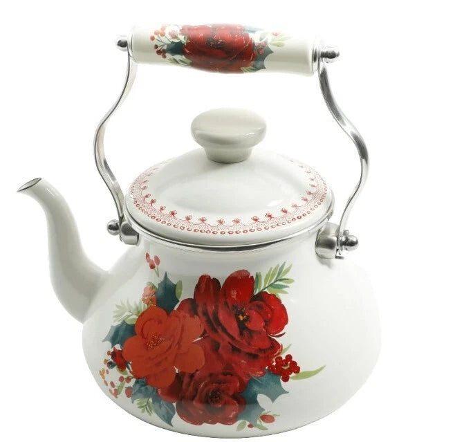 Pioneer Woman ~ CHEERFUL ROSE ~ 1.9-Quart Tea Kettle ~ Enamel on Steel ~ Floral