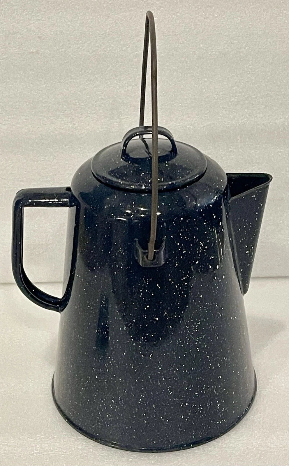 Vintage Black Speckled Graniteware 8 cup Camping Farmhouse Coffee Pot with lid
