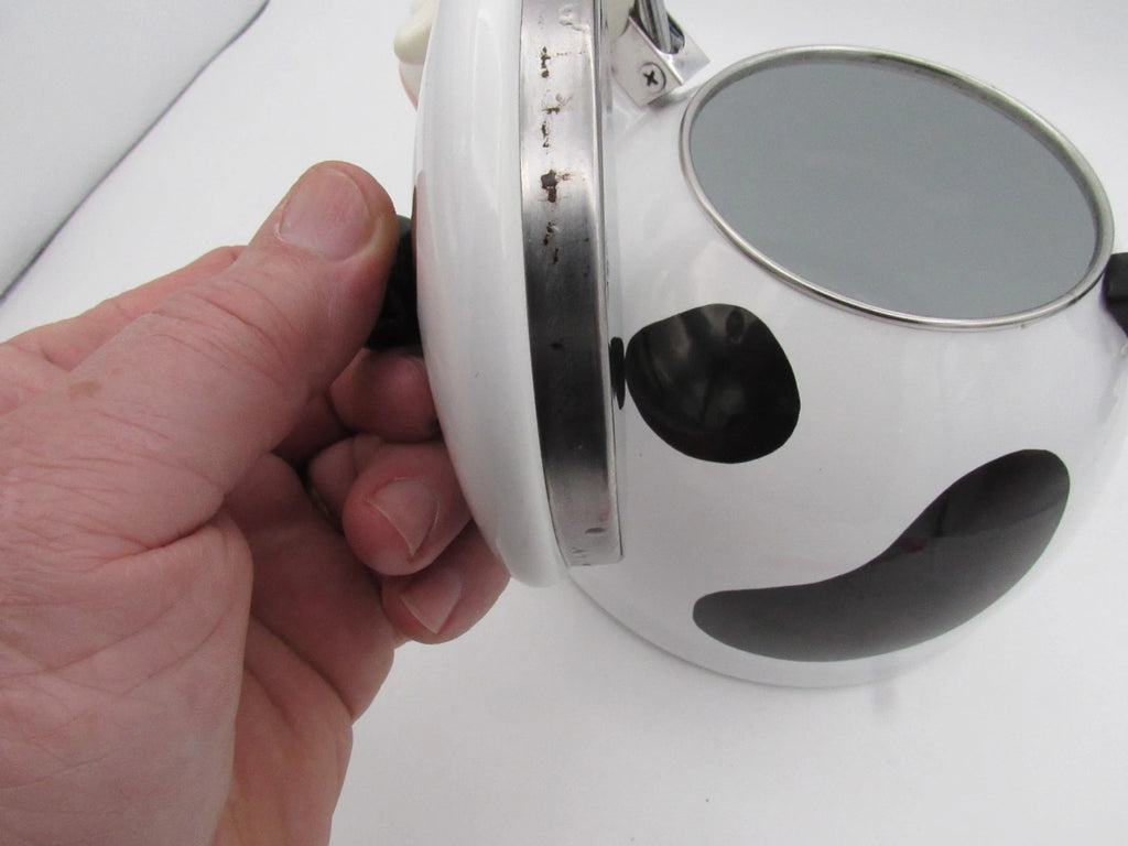 M Kamenstein Black White Cow Whistling Tea Kettle 2.5 qt from 1992