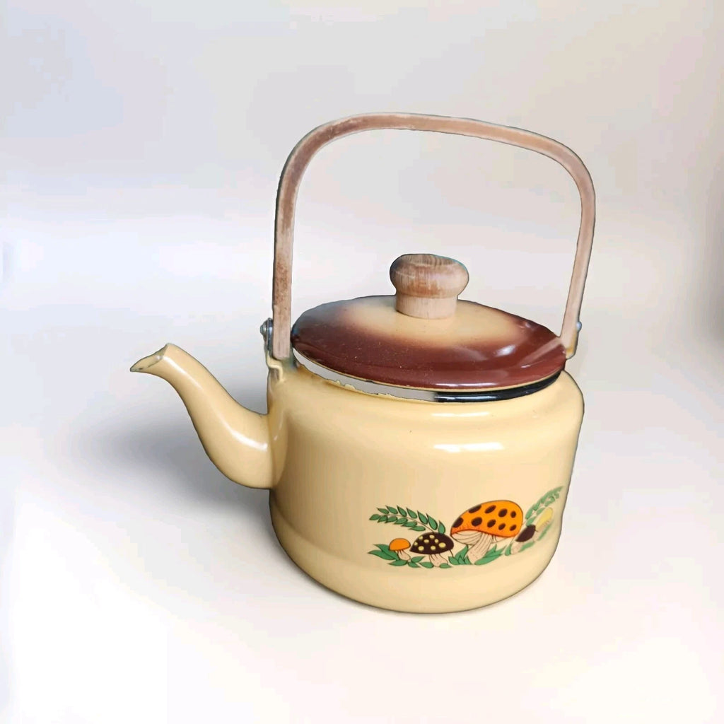 Rare 70’s Sear’s Merry Mushroom Enamelware Tea Kettle