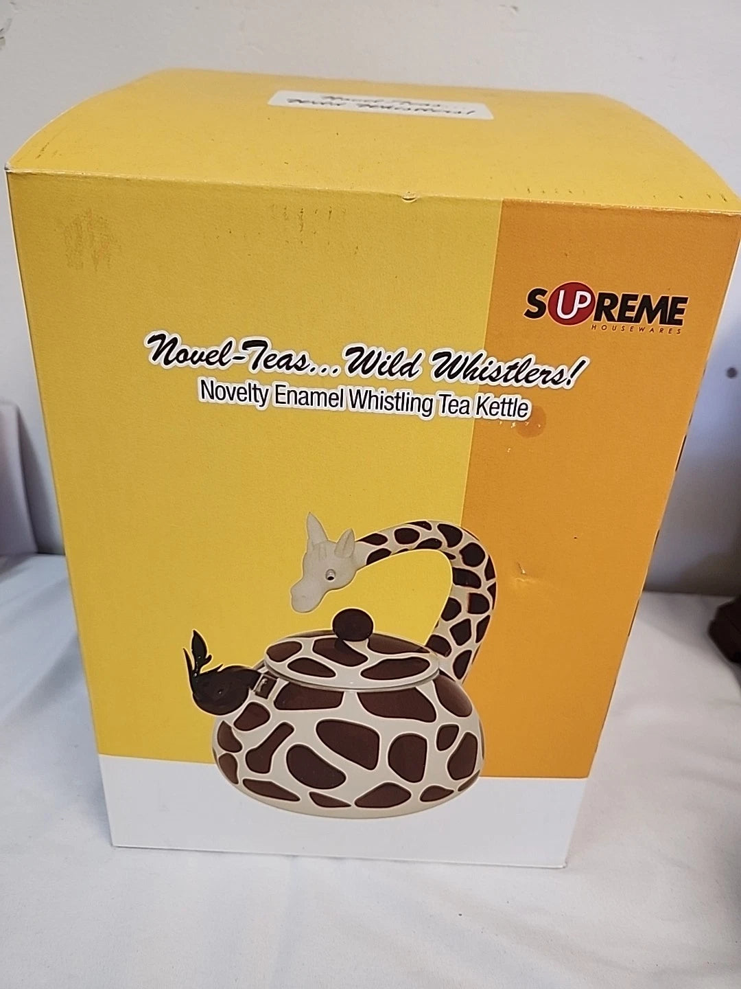NEW IN BOX  Supreme Housewares Giraffe Whistling  Enamel Teapot Tea Kettle