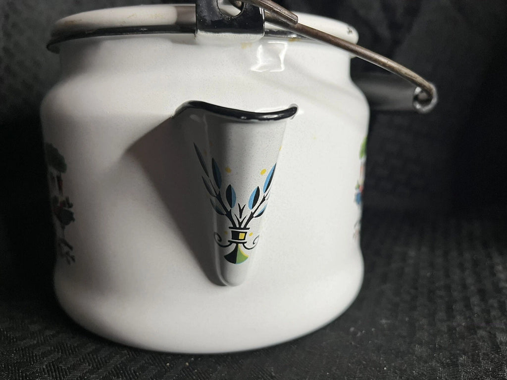 Georges Briard Enamel Retro Mid Century Turkey Dinner Graphics Teapot Kettle MCM