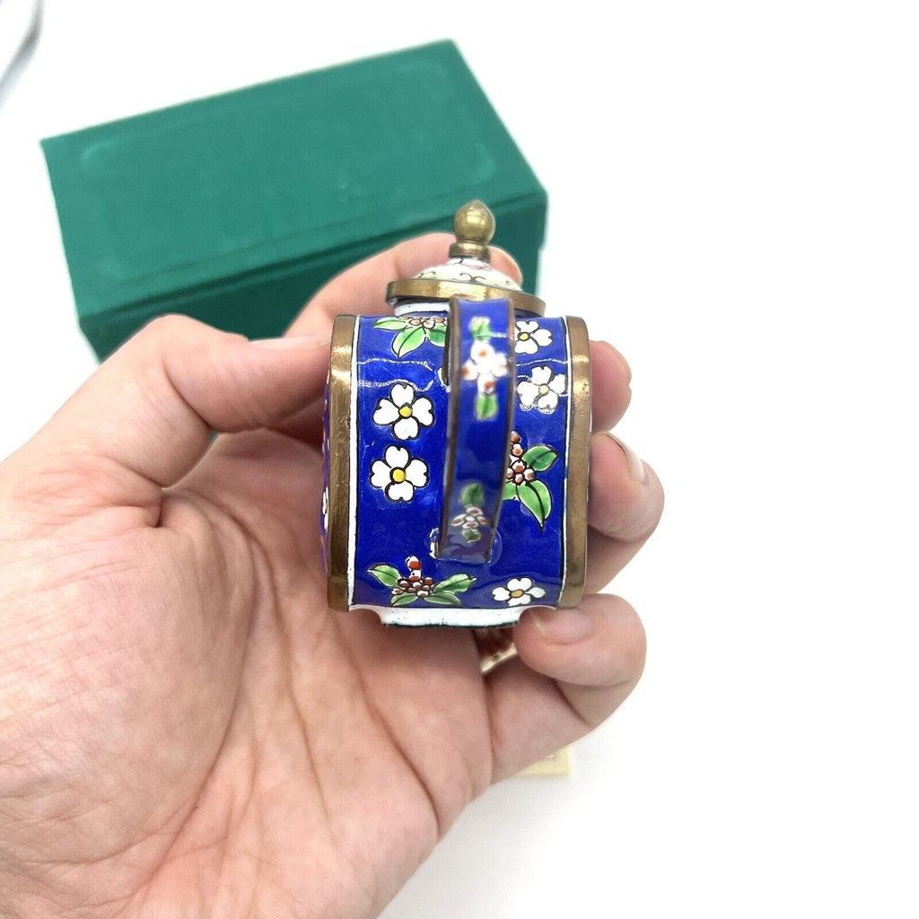 Chinemel Miniature Teapot by Bill Yee Copper and Enamel Vintage W/Box