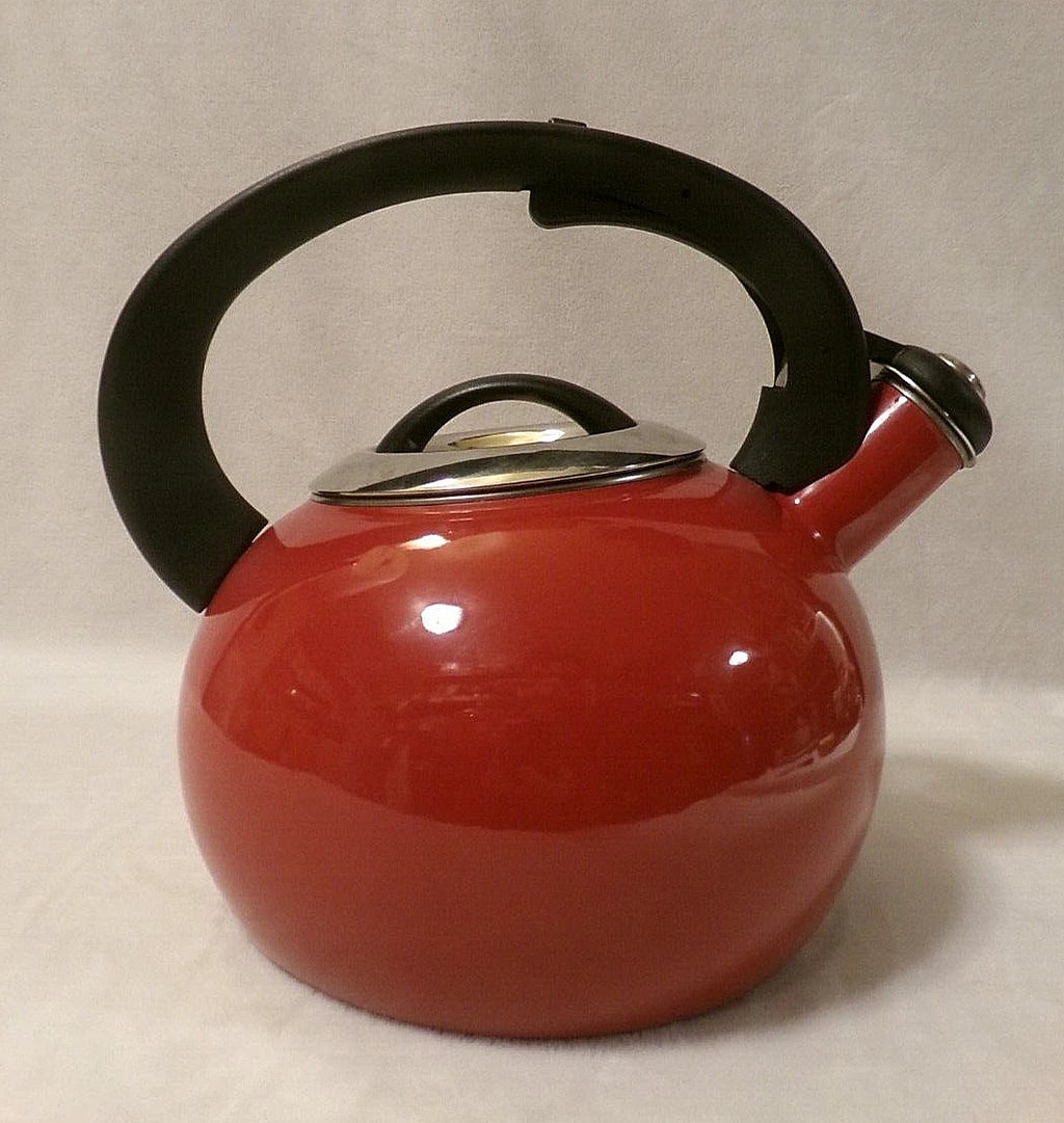 STAINLESS STEEL WHISTLING TEA KETTLE with BRIGHT RED ENAMEL COATING